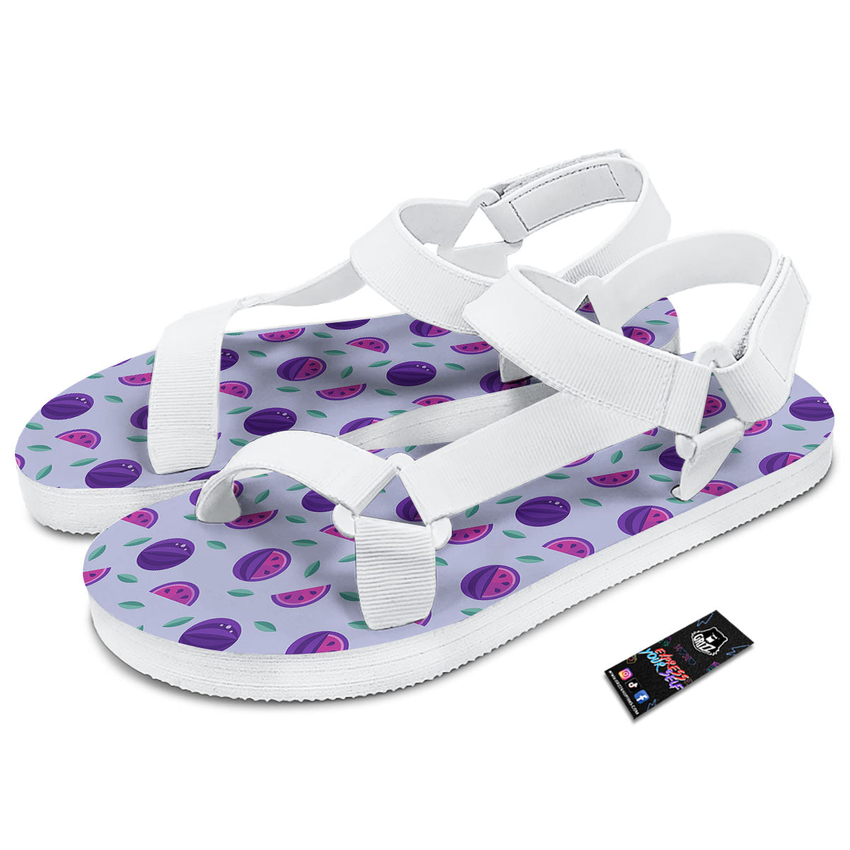 Watermelon Fancy Purple Print Pattern White Open Toe Sandals-grizzshop