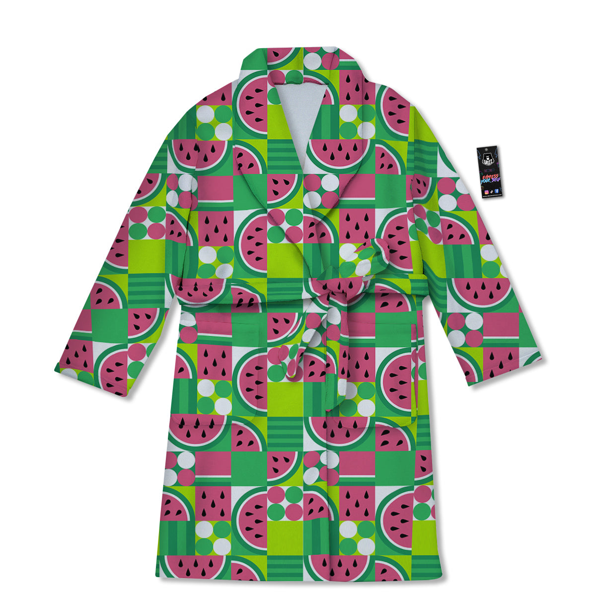 Watermelon Fruit Slice Geometric Print Bathrobe-grizzshop