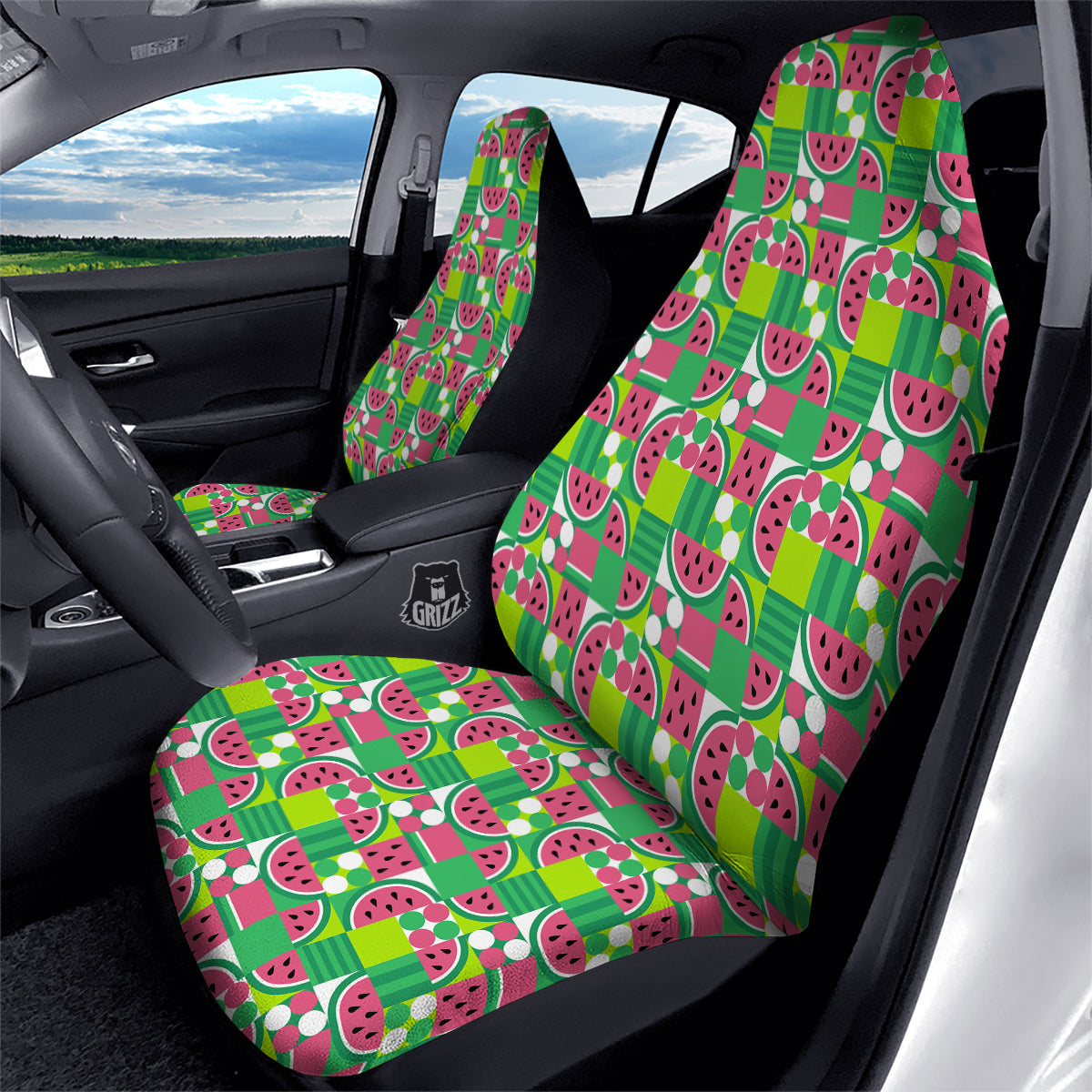 Watermelon Fruit Slice Geometric Print Car Seat Covers-grizzshop