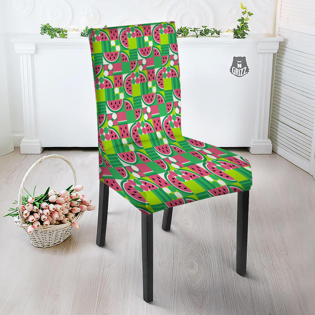Watermelon Fruit Slice Geometric Print Dining Chair Slipcover-grizzshop
