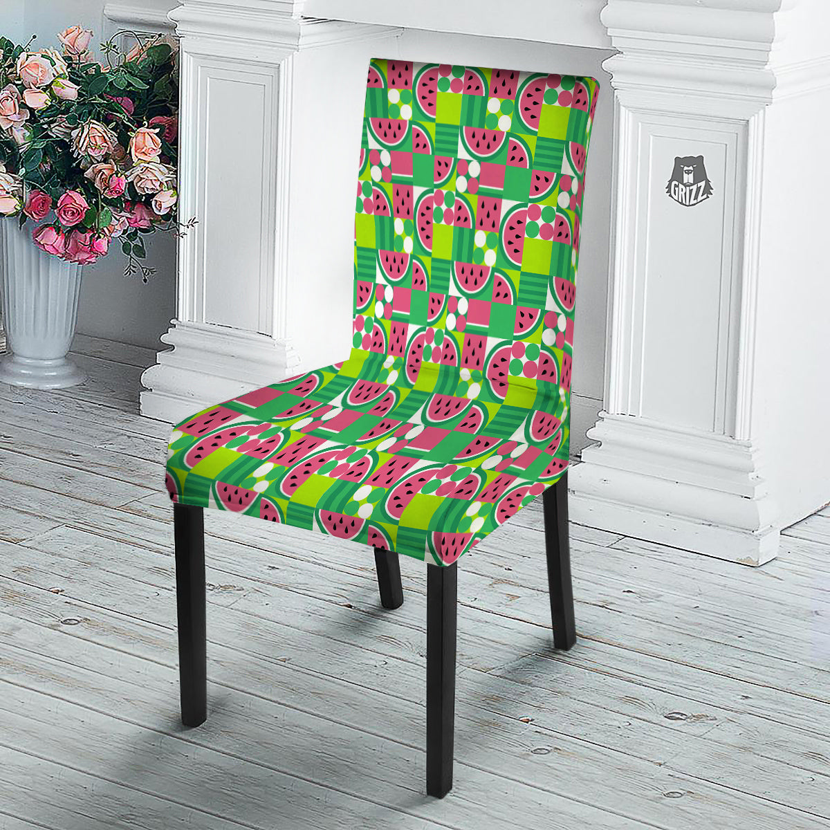 Watermelon Fruit Slice Geometric Print Dining Chair Slipcover-grizzshop