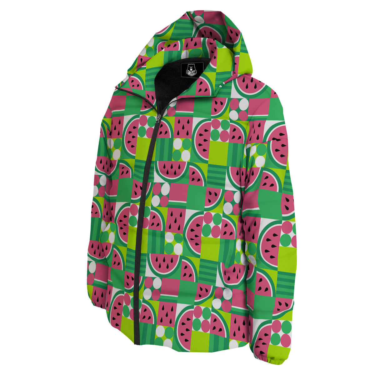 Watermelon Fruit Slice Geometric Print Down Jacket-grizzshop