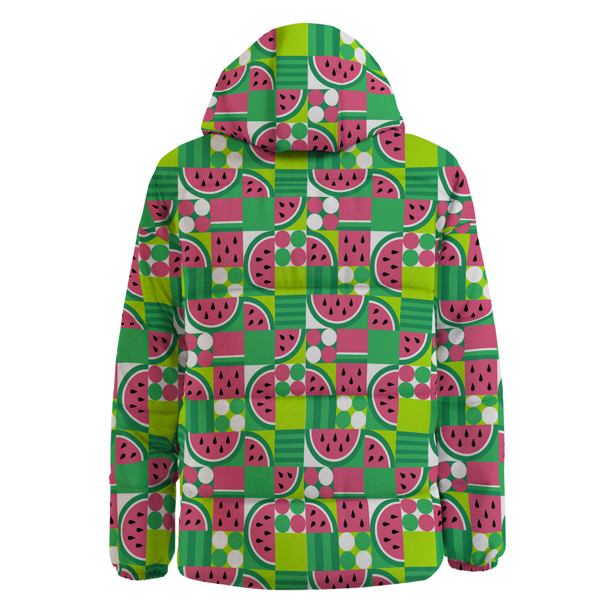 Watermelon Fruit Slice Geometric Print Down Jacket-grizzshop