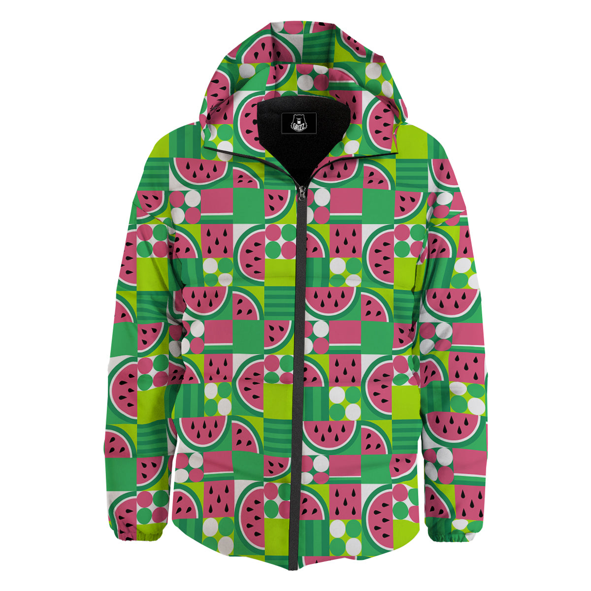 Watermelon Fruit Slice Geometric Print Down Jacket-grizzshop