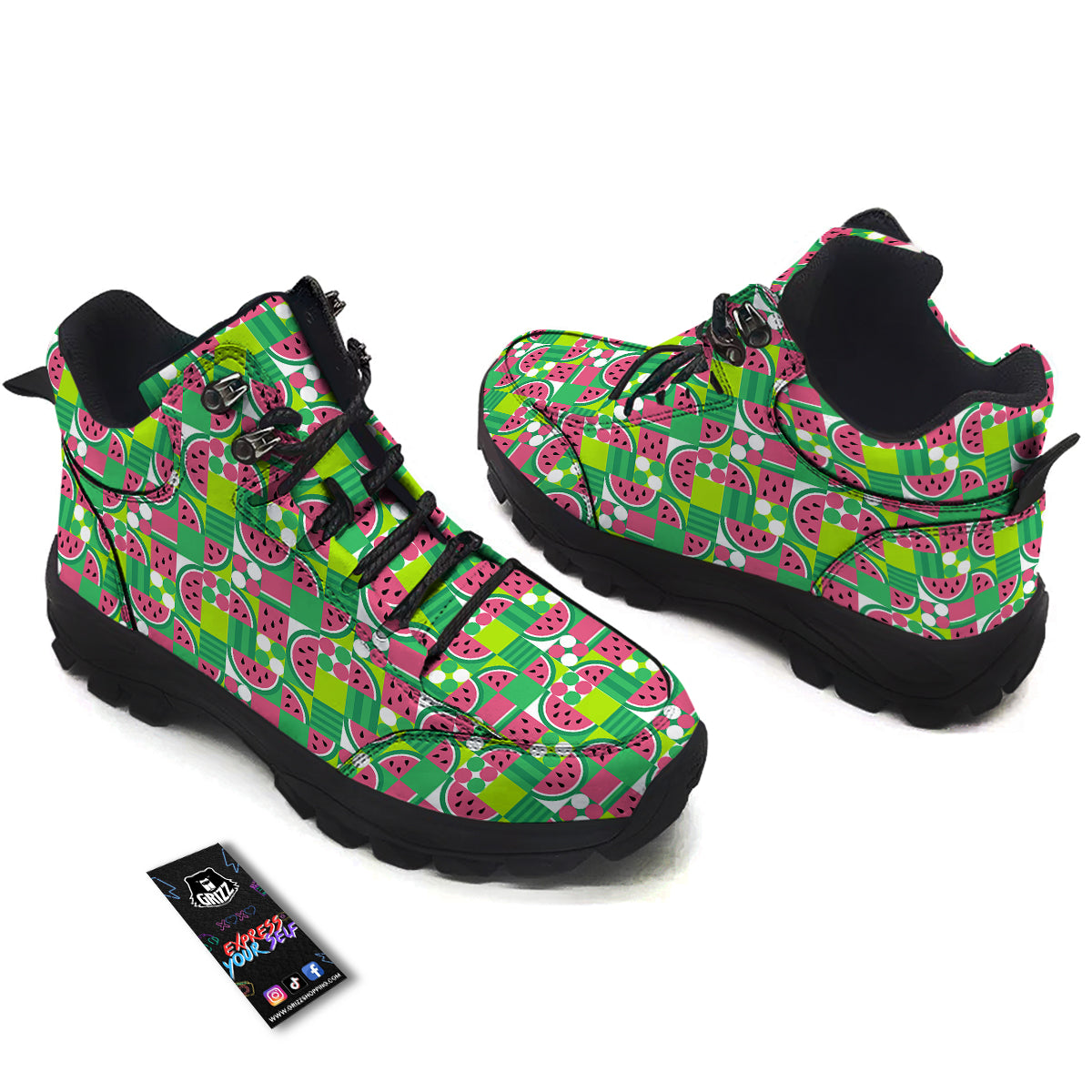 Watermelon Fruit Slice Geometric Print Hiking Shoes-grizzshop