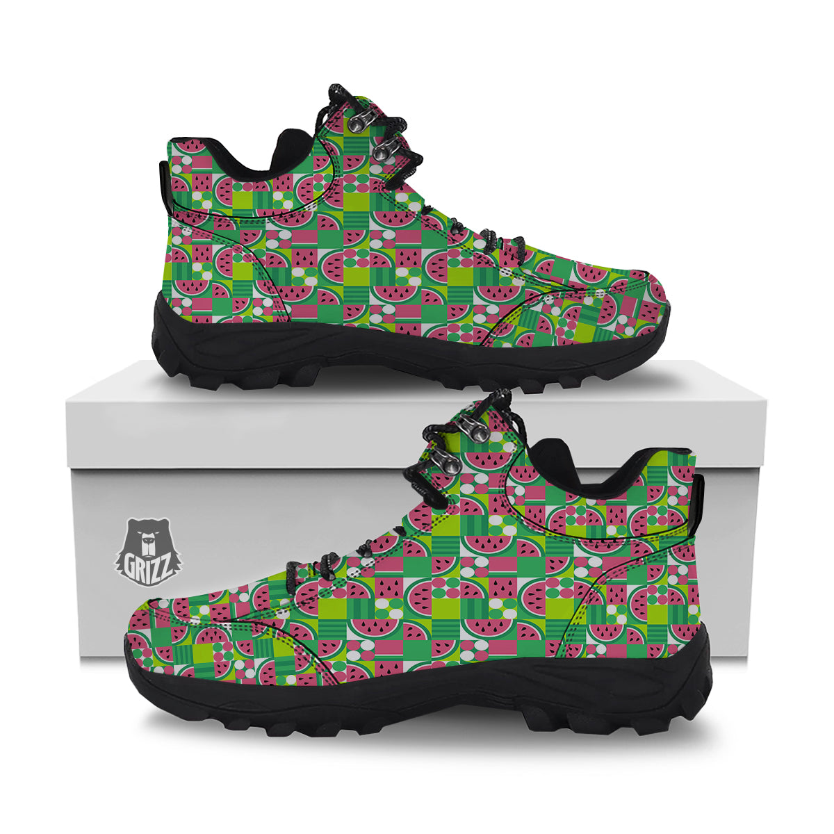 Watermelon Fruit Slice Geometric Print Hiking Shoes-grizzshop