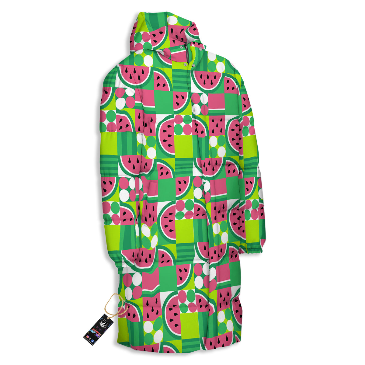 Watermelon Fruit Slice Geometric Print Long Down Jacket-grizzshop