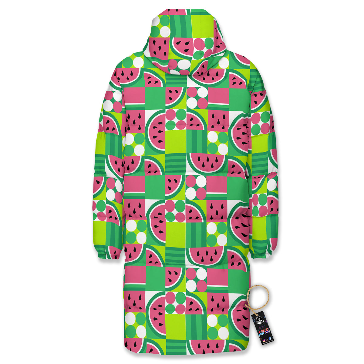 Watermelon Fruit Slice Geometric Print Long Down Jacket-grizzshop