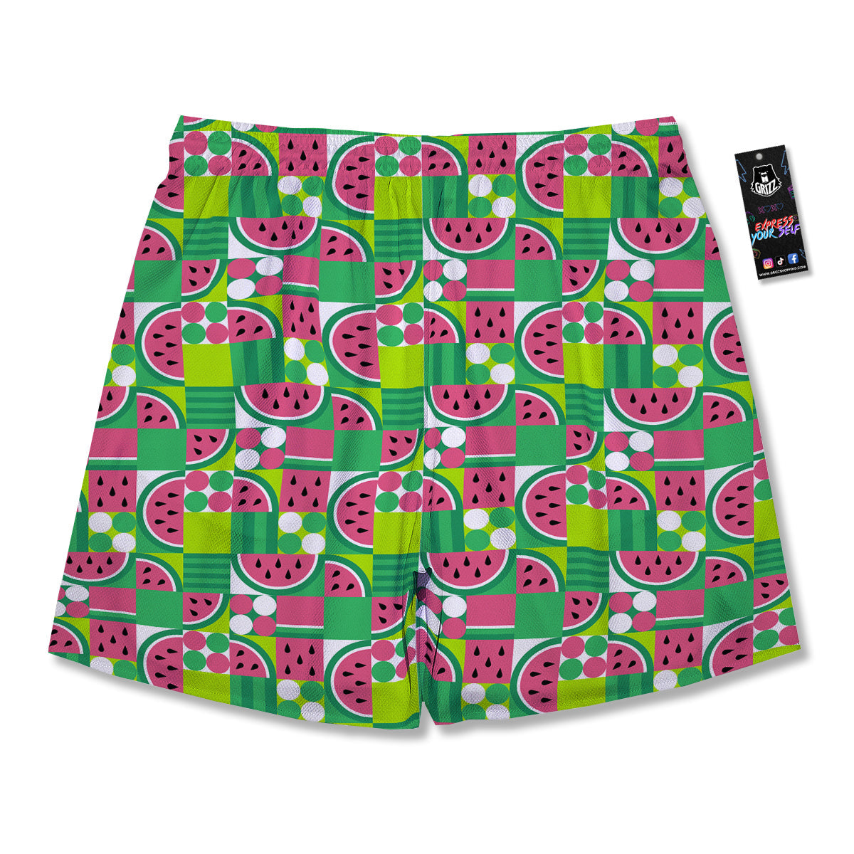 Watermelon Fruit Slice Geometric Print Men's Running Shorts-grizzshop