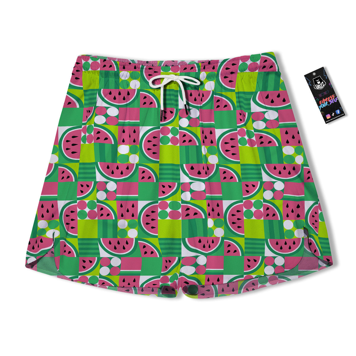 Watermelon Fruit Slice Geometric Print Men's Running Shorts-grizzshop