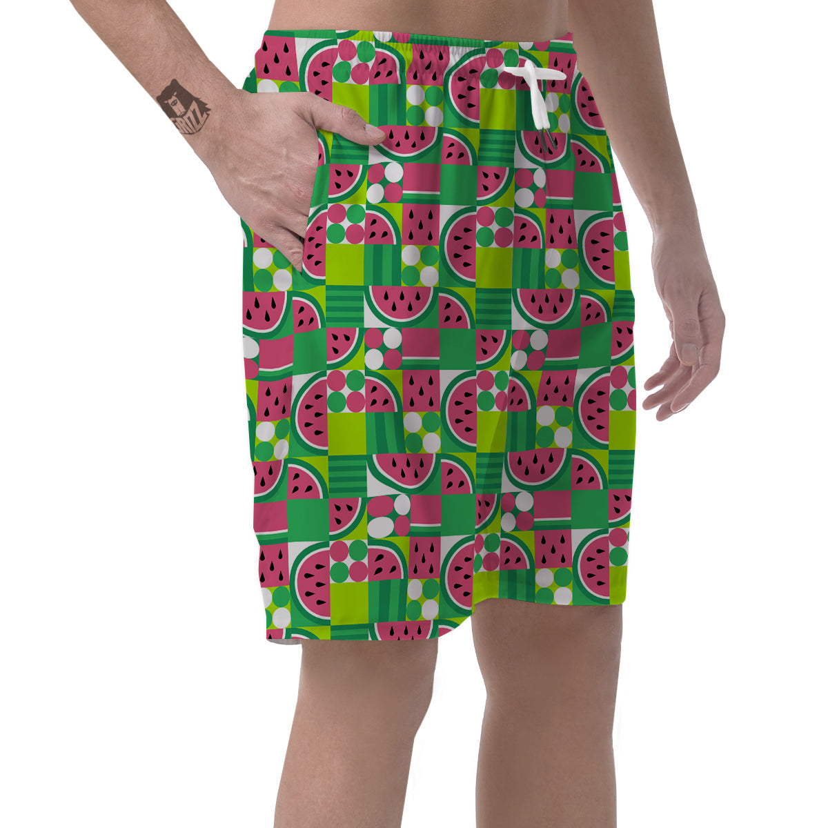 Watermelon Fruit Slice Geometric Print Men's Shorts-grizzshop