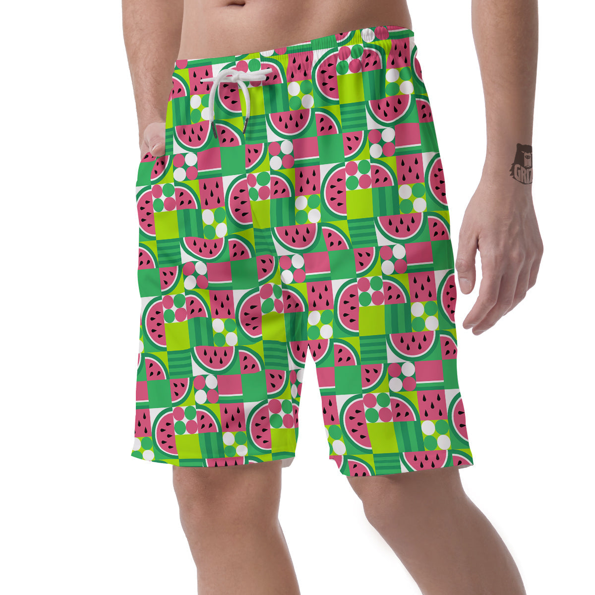 Watermelon Fruit Slice Geometric Print Men's Shorts-grizzshop