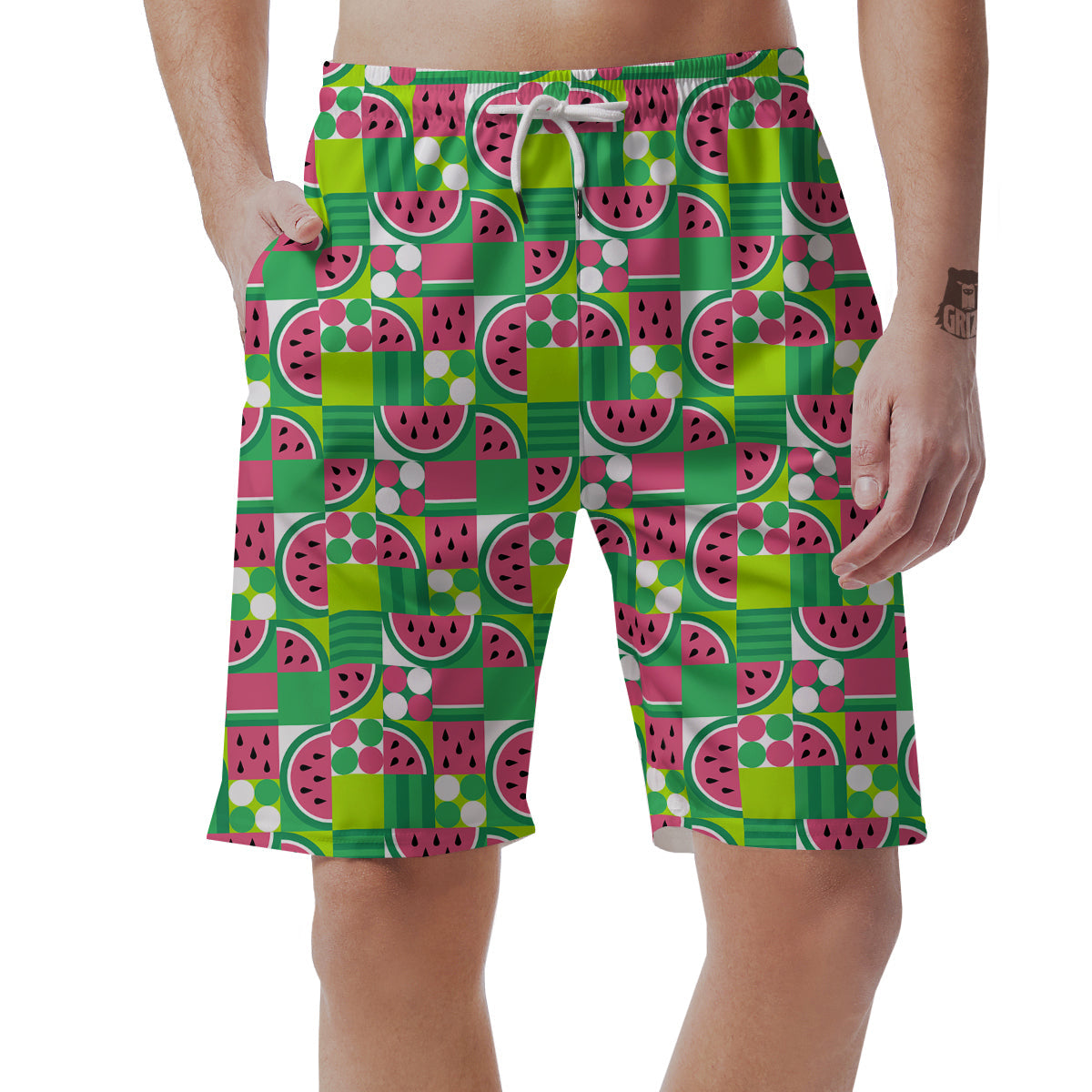 Watermelon Fruit Slice Geometric Print Men's Shorts-grizzshop
