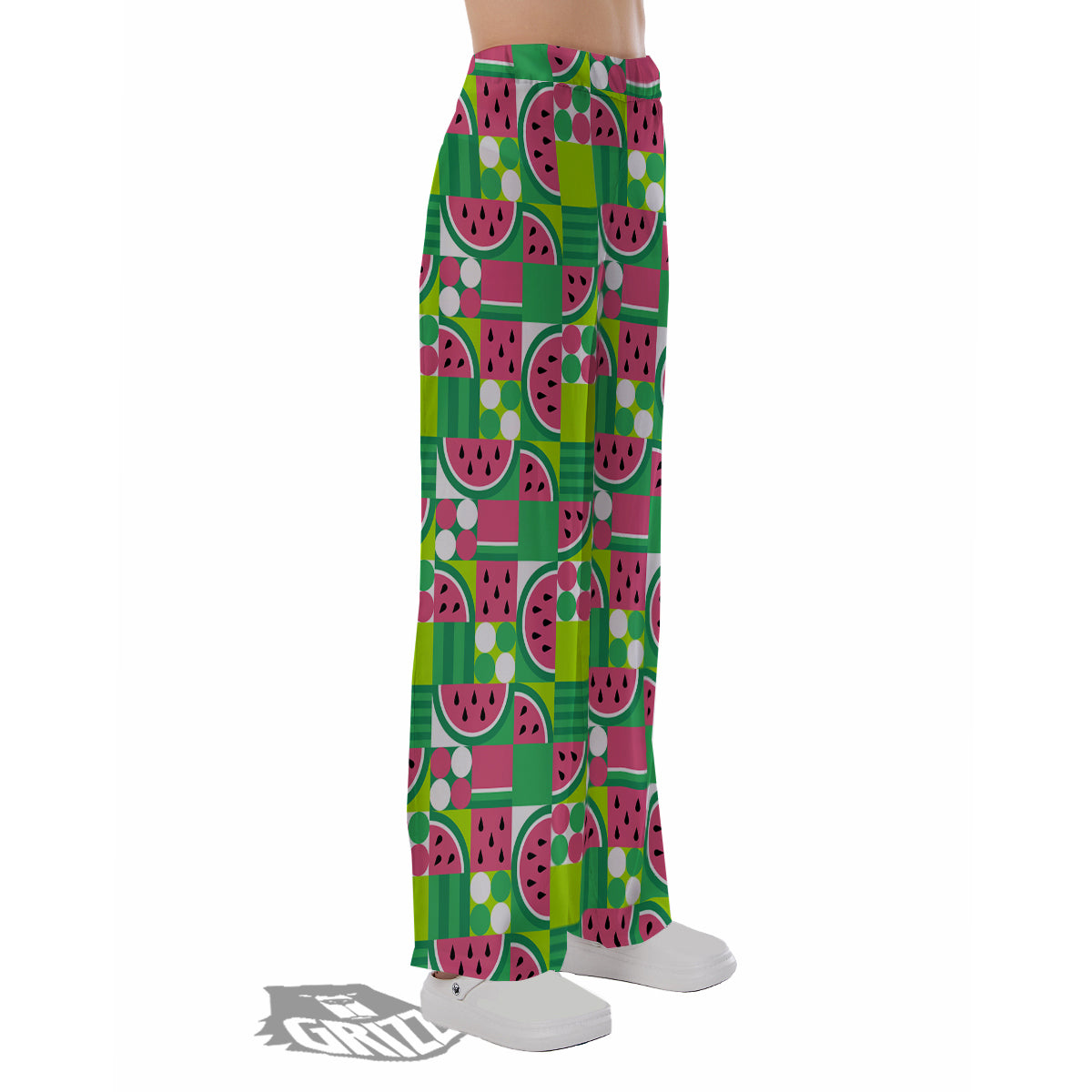 Watermelon Fruit Slice Geometric Print Pajama Pants-grizzshop
