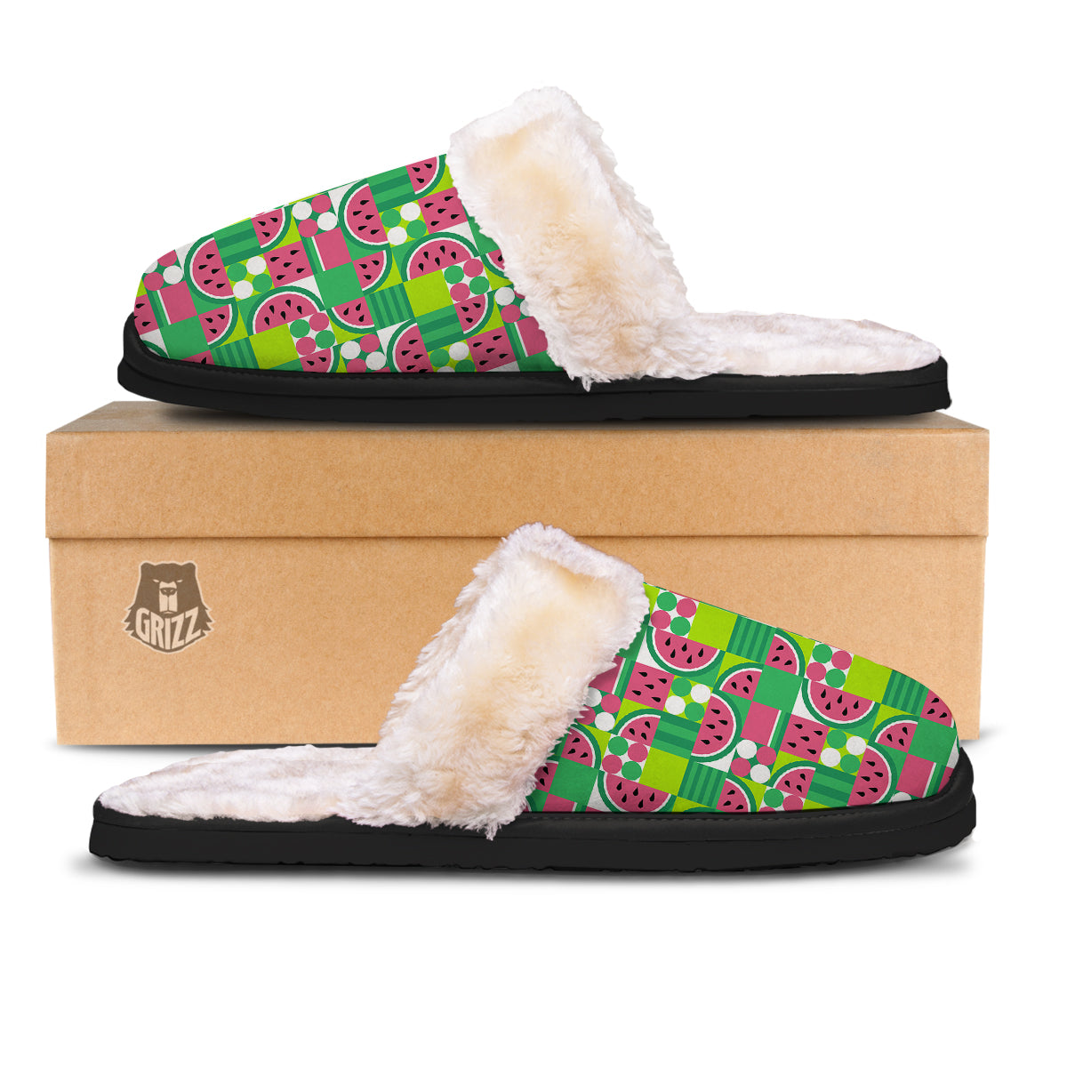 Watermelon Fruit Slice Geometric Print Slippers-grizzshop