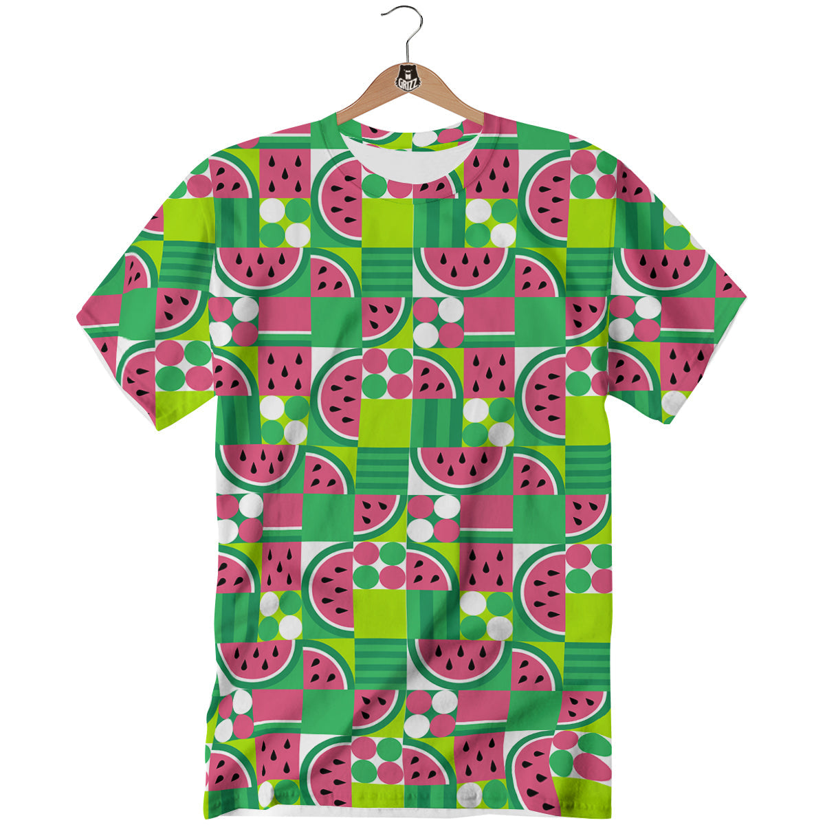 Watermelon Fruit Slice Geometric Print T-Shirt-grizzshop