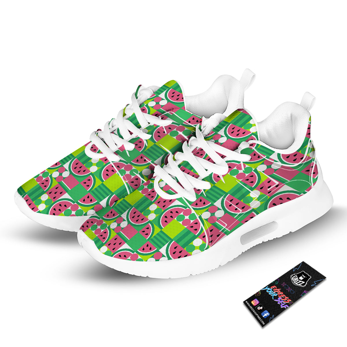 Watermelon Fruit Slice Geometric Print Tennis Shoes-grizzshop