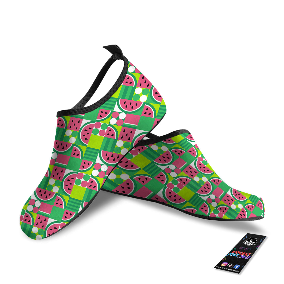 Watermelon Fruit Slice Geometric Print Water Shoes-grizzshop