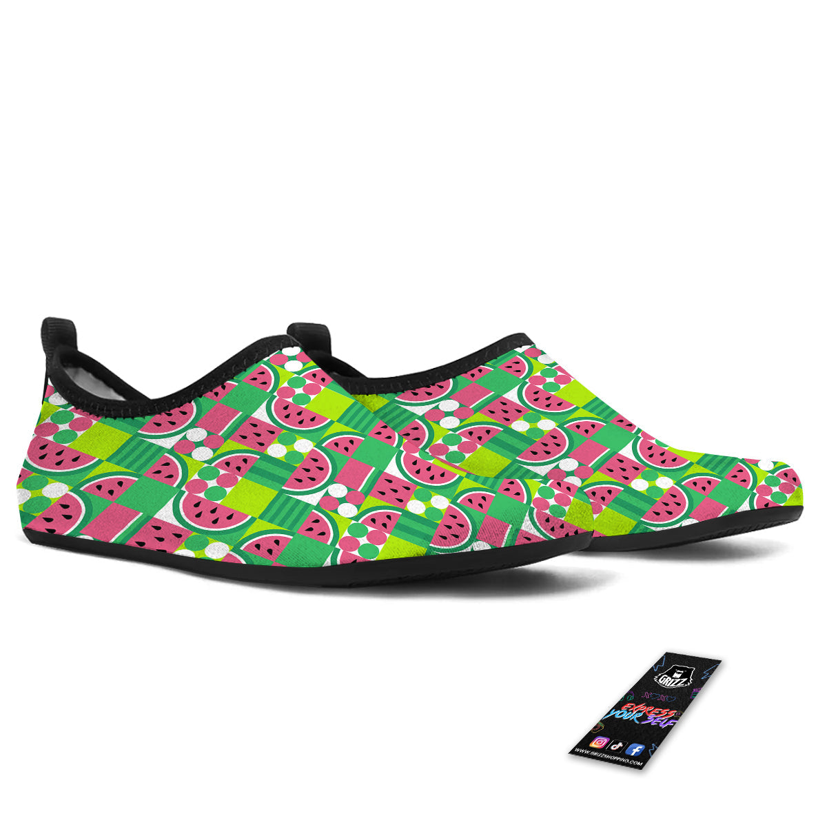 Watermelon Fruit Slice Geometric Print Water Shoes-grizzshop
