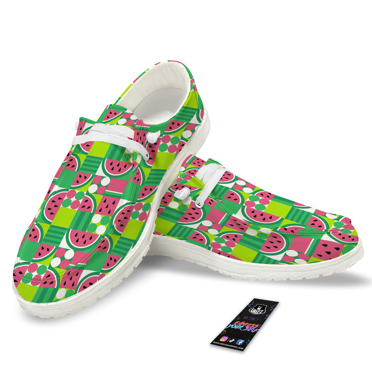 Watermelon Fruit Slice Geometric Print White Loafers-grizzshop
