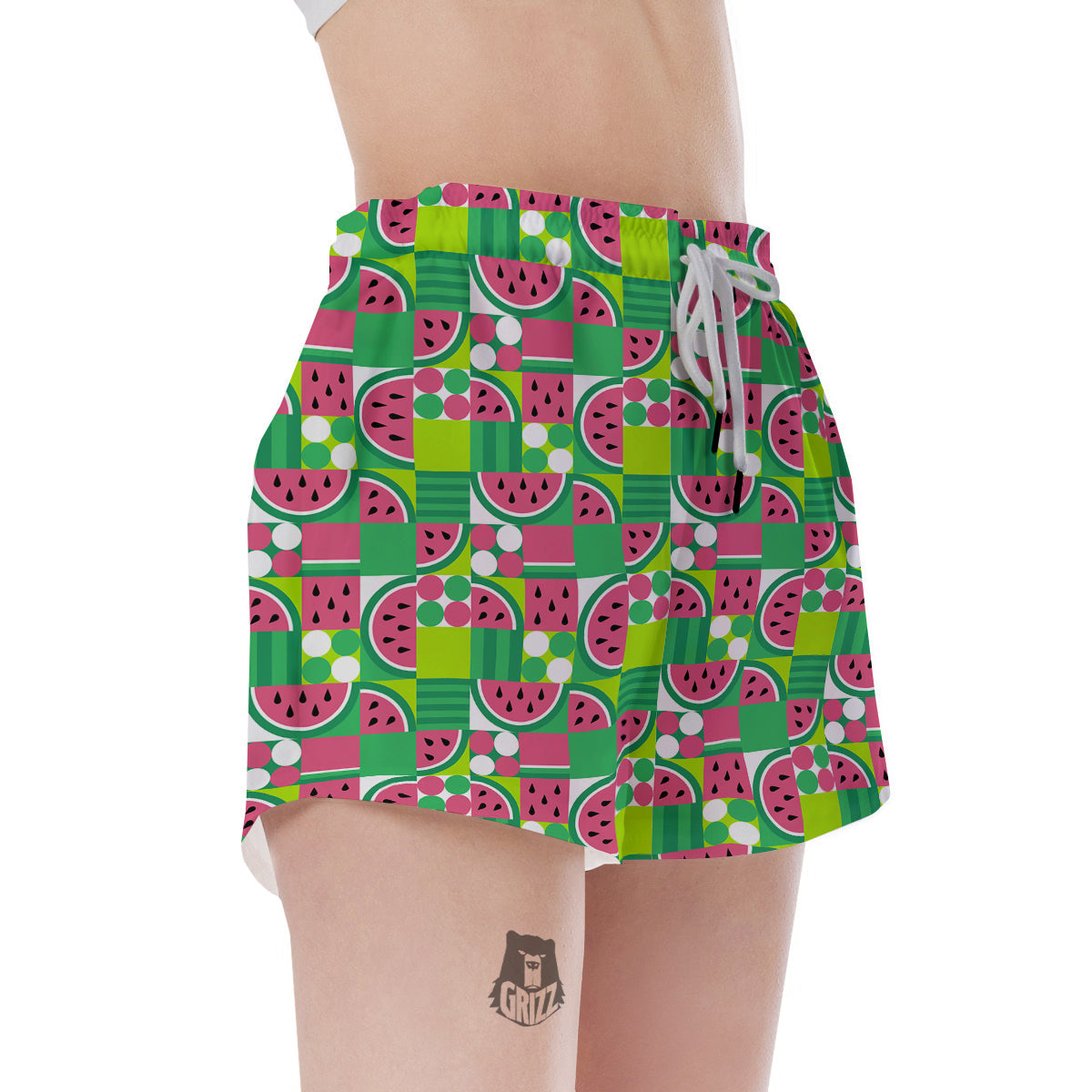 Watermelon Fruit Slice Geometric Print Women's Shorts-grizzshop