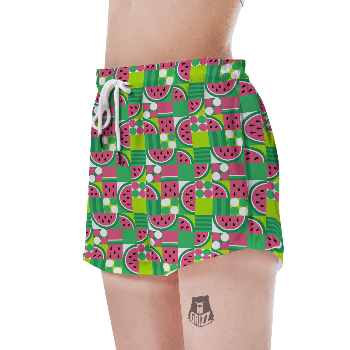 Watermelon Fruit Slice Geometric Print Women's Shorts-grizzshop
