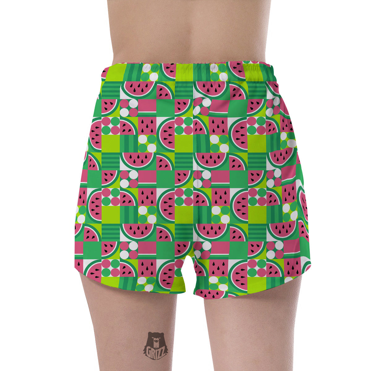 Watermelon Fruit Slice Geometric Print Women's Shorts-grizzshop
