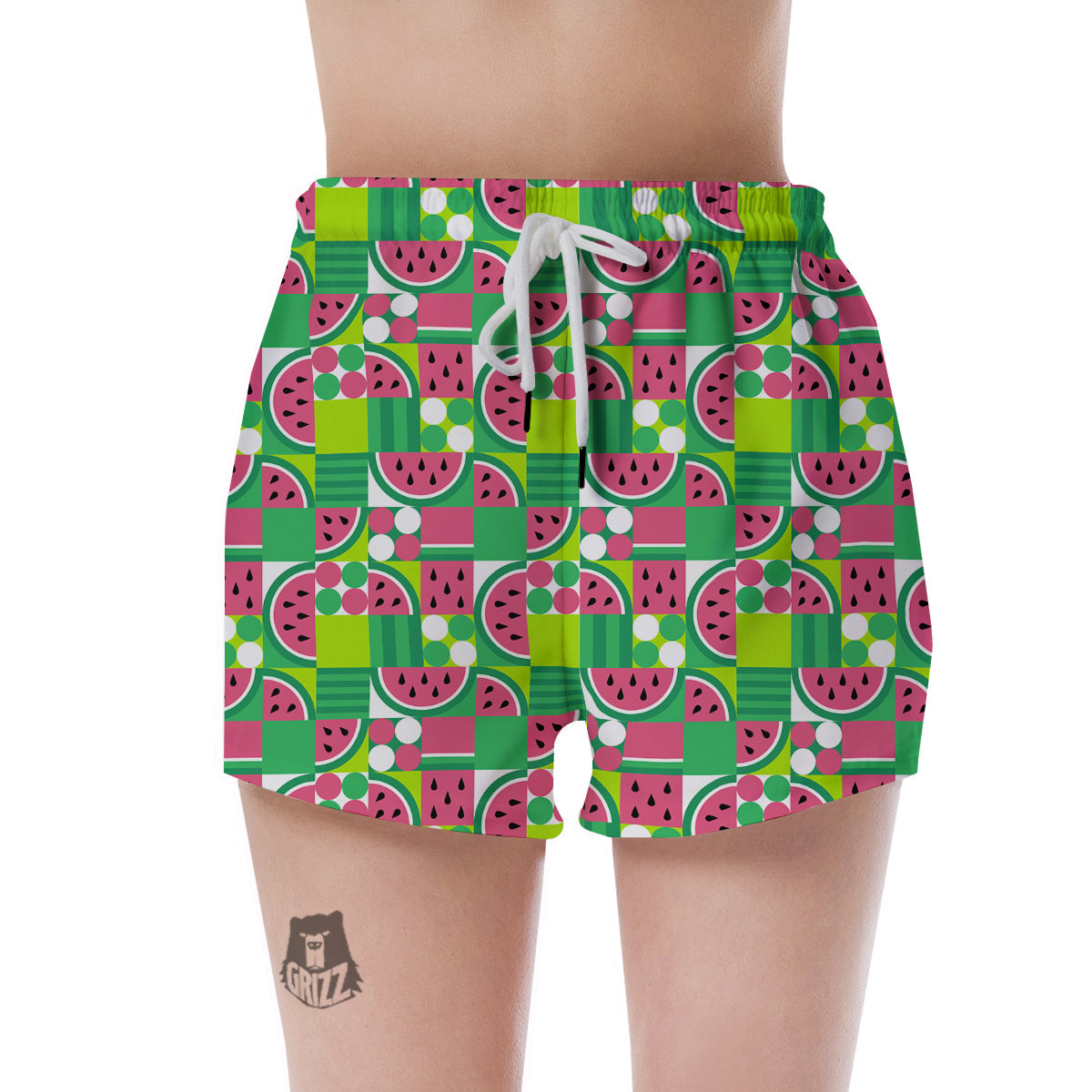 Watermelon Fruit Slice Geometric Print Women's Shorts-grizzshop