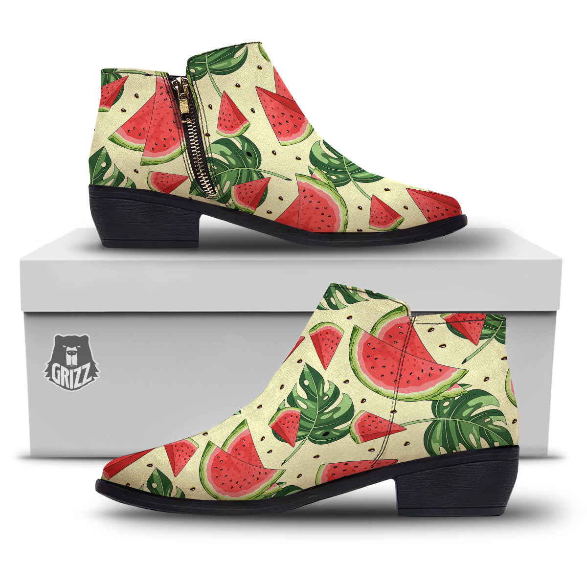 Watermelon Leaf Tropical Print Pattern Ankle Boots-grizzshop