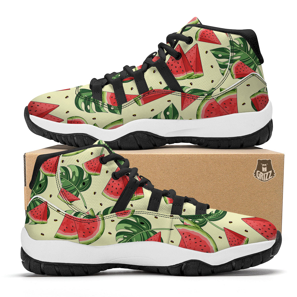 Watermelon Leaf Tropical Print Pattern Black Bball Shoes-grizzshop
