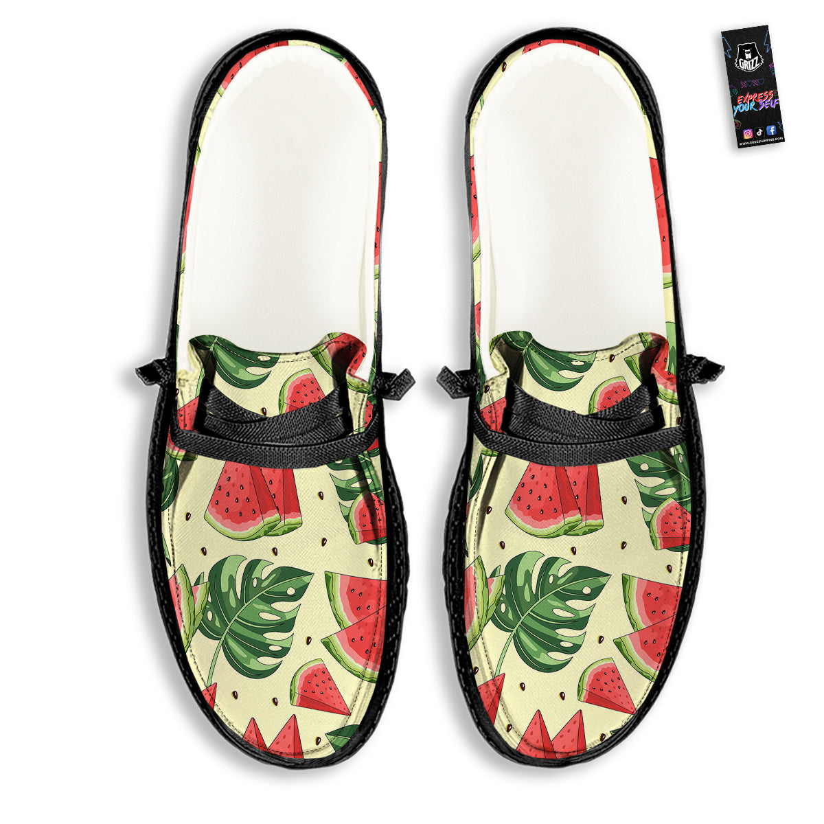 Watermelon Leaf Tropical Print Pattern Black Loafers-grizzshop
