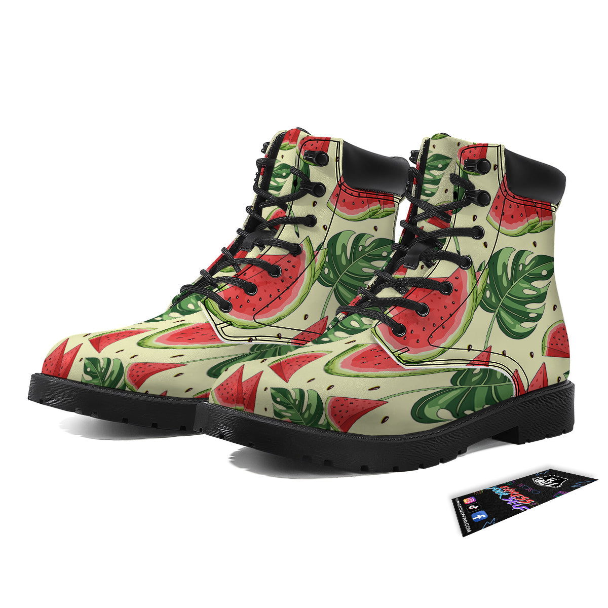 Watermelon Leaf Tropical Print Pattern Boots-grizzshop