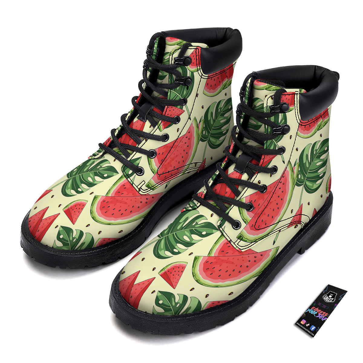 Watermelon Leaf Tropical Print Pattern Boots-grizzshop