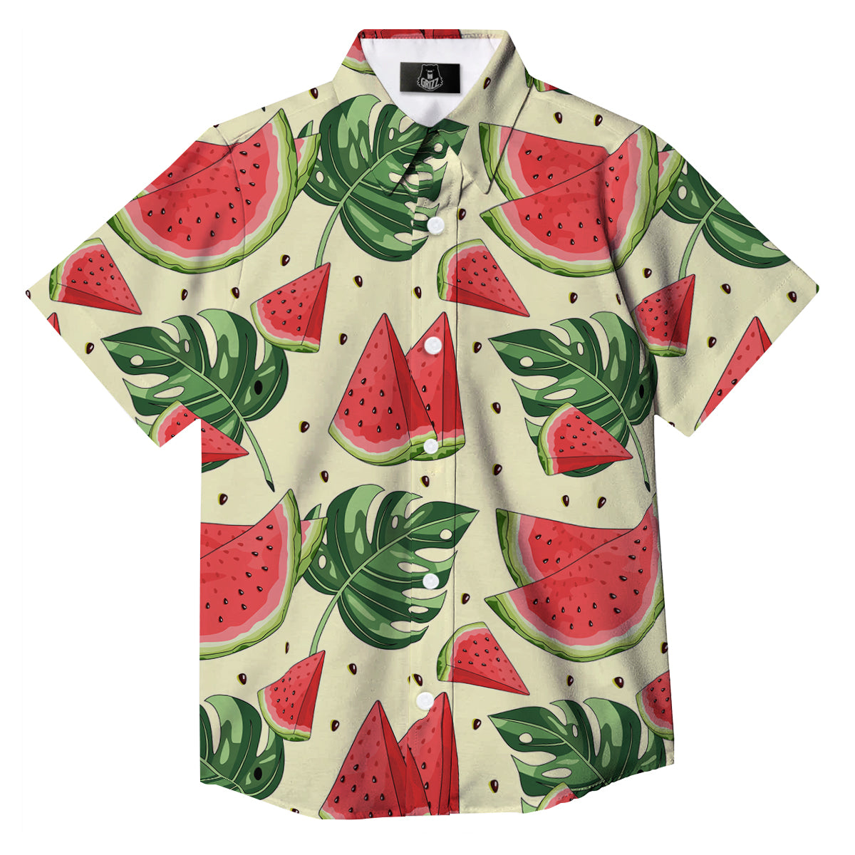 Watermelon Leaf Tropical Print Pattern Button Up Shirt-grizzshop