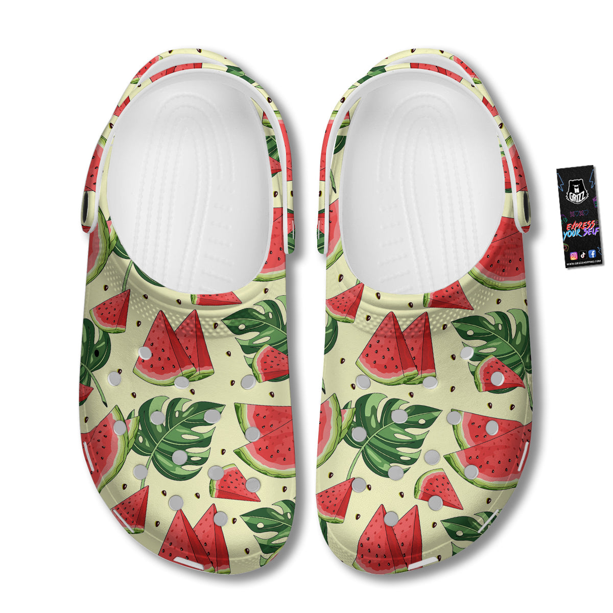 Watermelon Leaf Tropical Print Pattern Clog-grizzshop