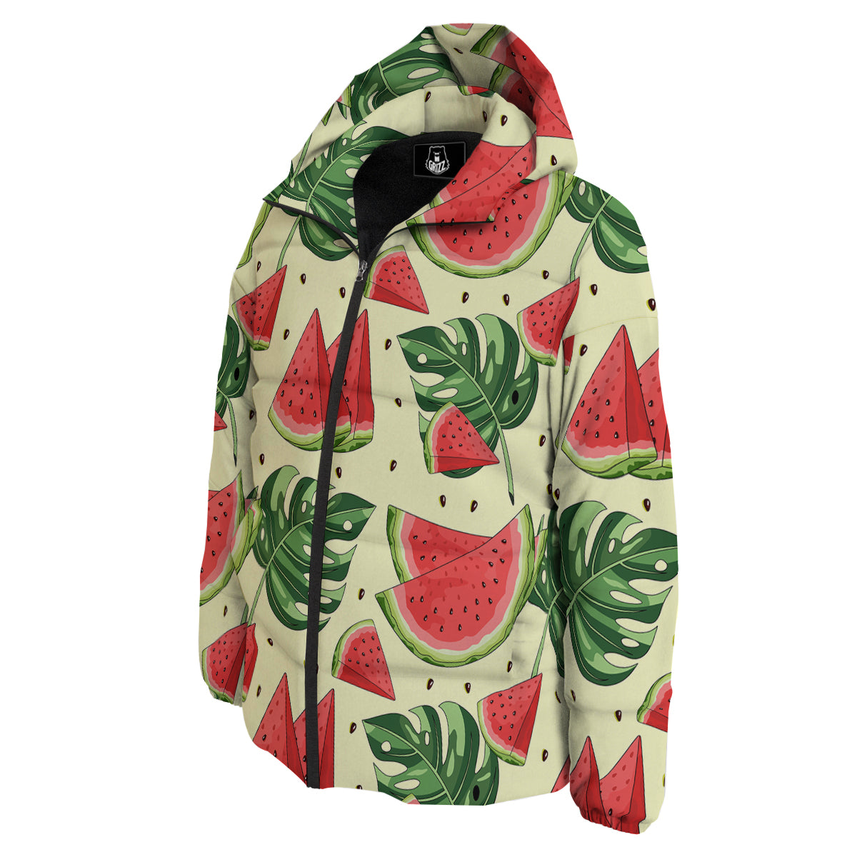 Watermelon Leaf Tropical Print Pattern Down Jacket-grizzshop