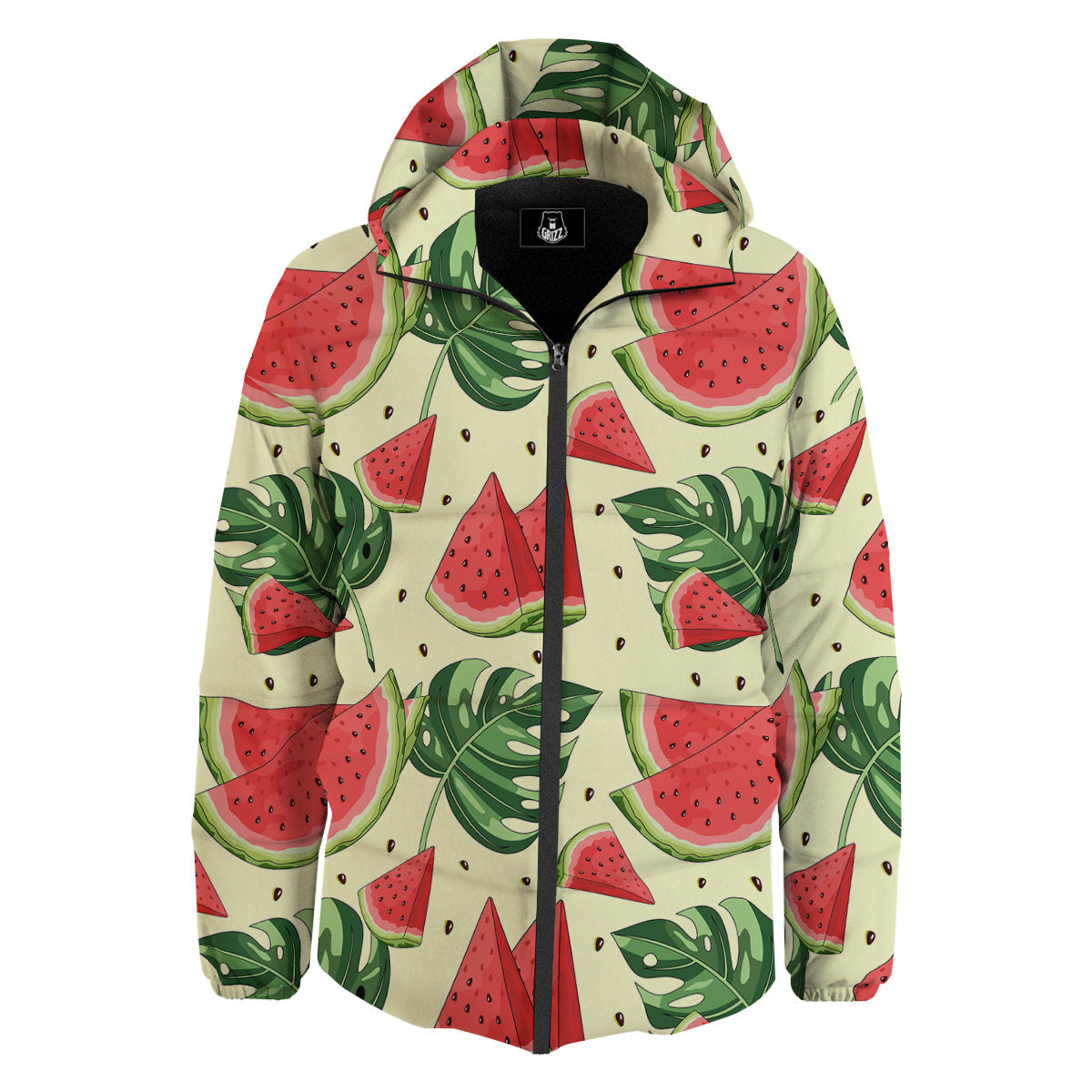 Watermelon Leaf Tropical Print Pattern Down Jacket-grizzshop