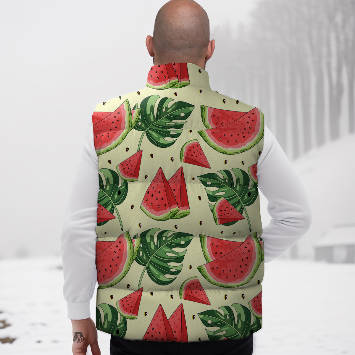 Watermelon Leaf Tropical Print Pattern Down Vest