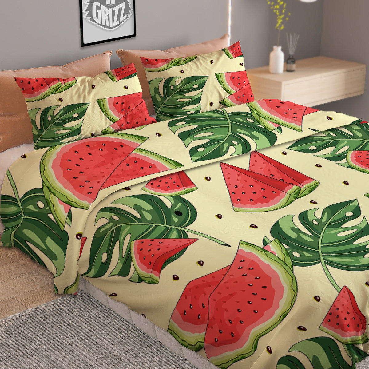 Watermelon Leaf Tropical Print Pattern Duvet Cover Bedding Set