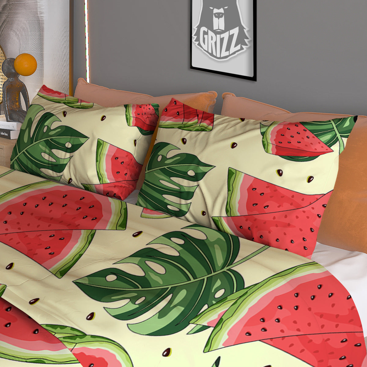 Watermelon Leaf Tropical Print Pattern Duvet Cover Bedding Set