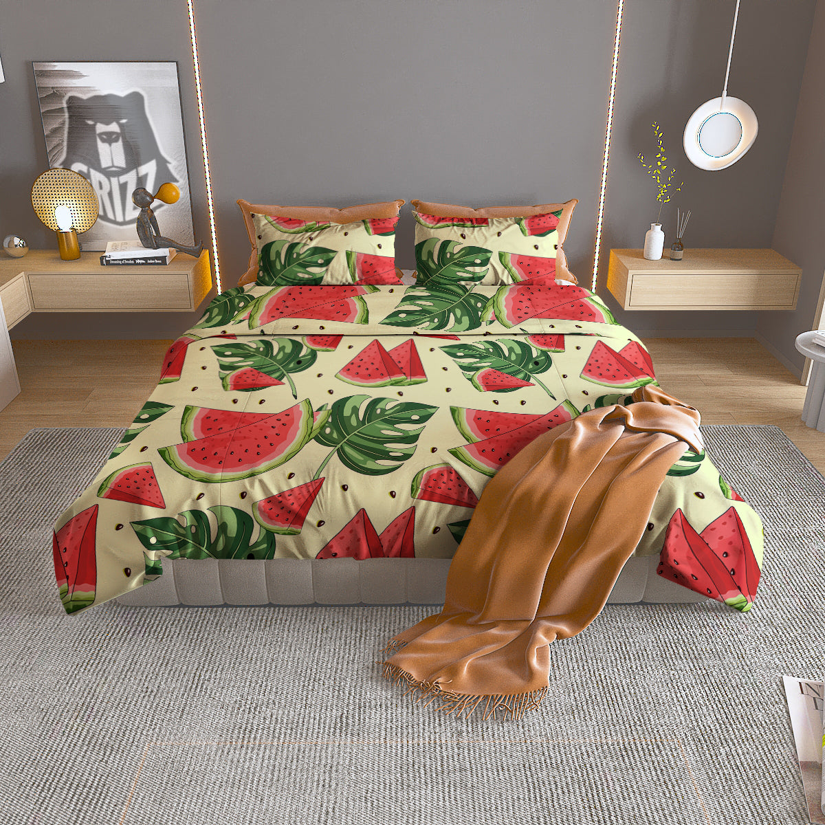 Watermelon Leaf Tropical Print Pattern Duvet Cover Bedding Set