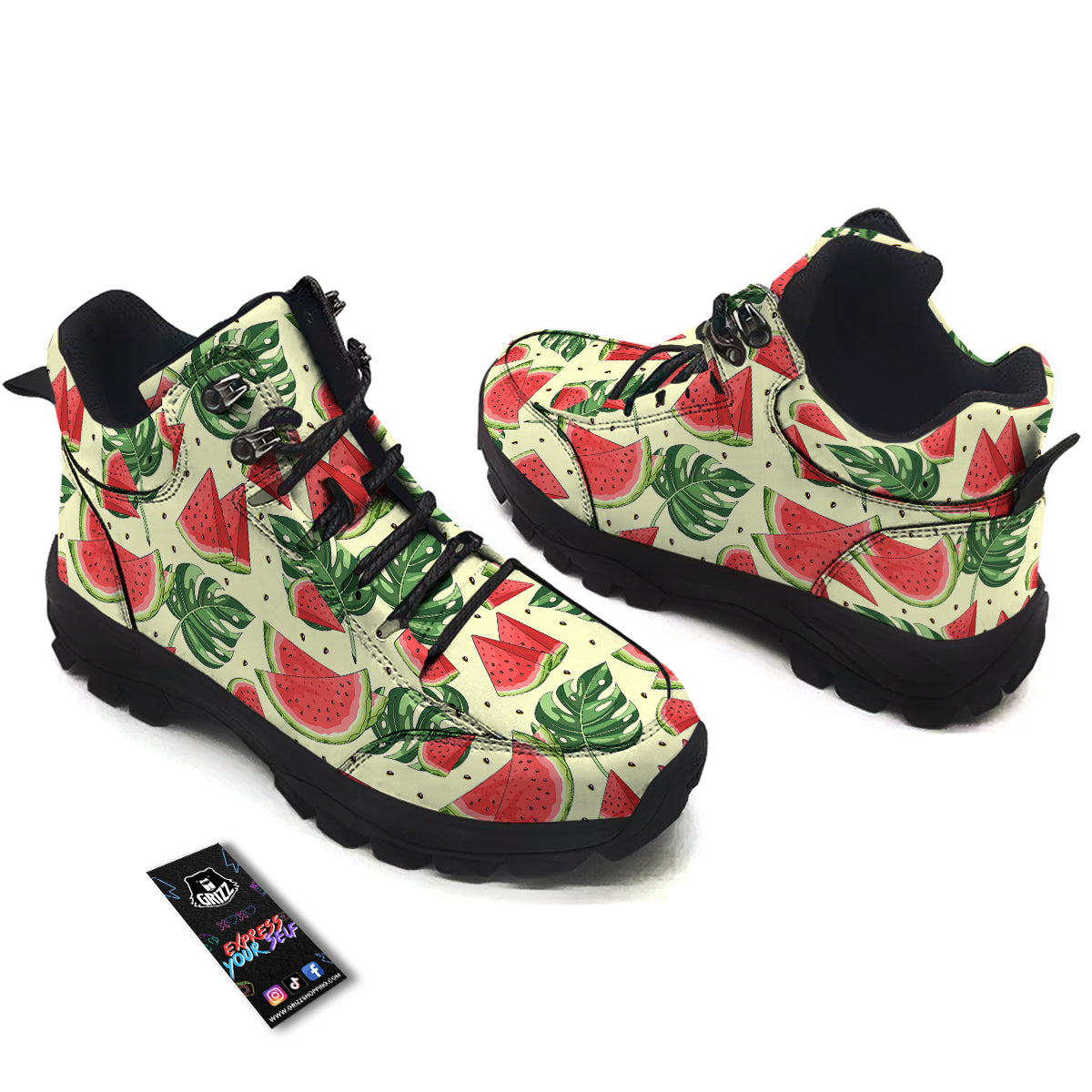 Watermelon Leaf Tropical Print Pattern Hiking Shoes-grizzshop