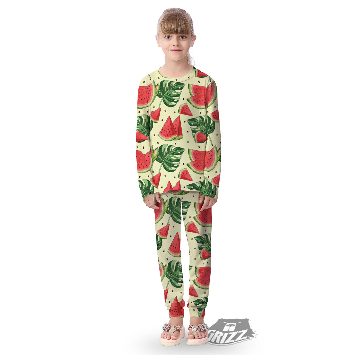 Watermelon Leaf Tropical Print Pattern Kid's Pajamas-grizzshop