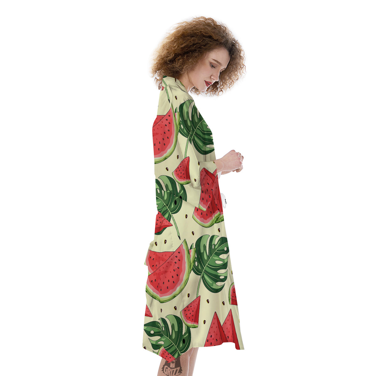 Watermelon Leaf Tropical Print Pattern Kimono-grizzshop