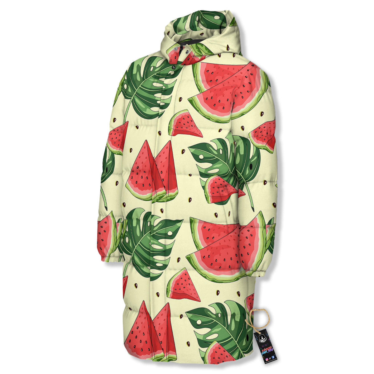 Watermelon Leaf Tropical Print Pattern Long Down Jacket-grizzshop
