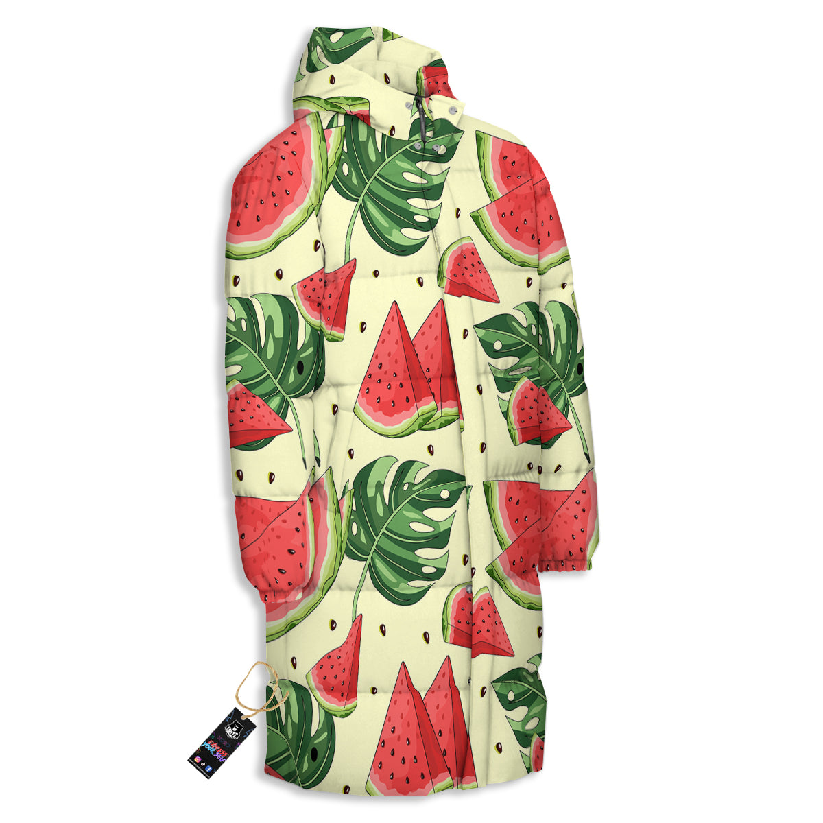Watermelon Leaf Tropical Print Pattern Long Down Jacket-grizzshop