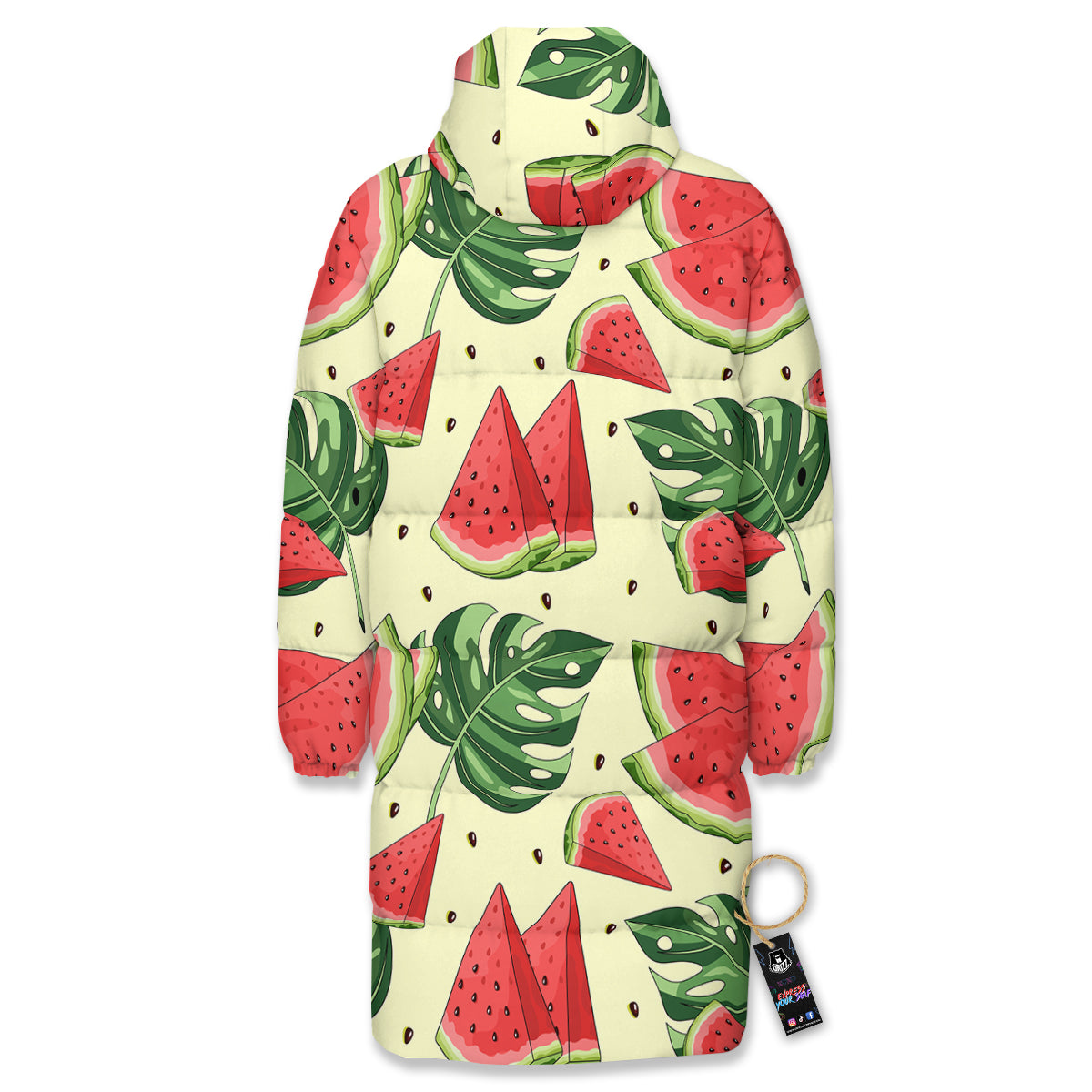 Watermelon Leaf Tropical Print Pattern Long Down Jacket-grizzshop