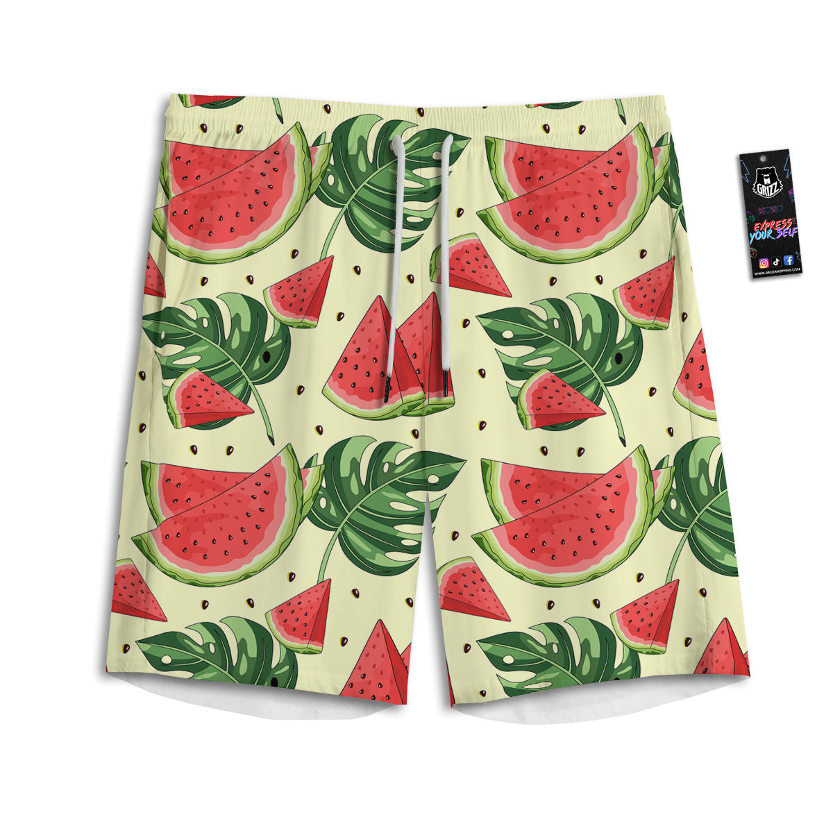 Watermelon Leaf Tropical Print Pattern Men's Athletic Shorts