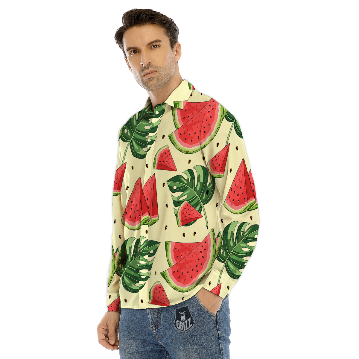 Watermelon Leaf Tropical Print Pattern Men's Dress Shirts-grizzshop