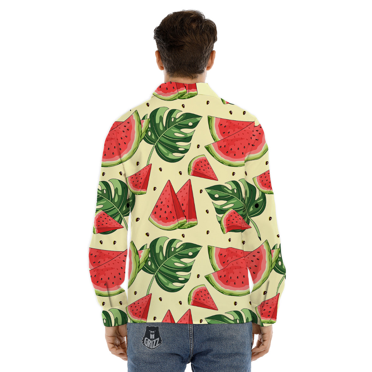 Watermelon Leaf Tropical Print Pattern Men's Dress Shirts-grizzshop
